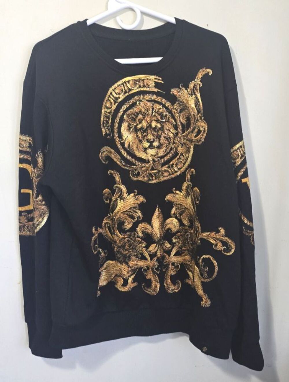 Avenue George V Paris Black Gold Baroque Lion Graphic Print Sweatshirt Men’s XL